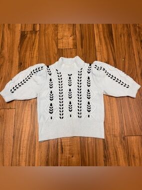 Rails Addy Sweater Baby Blue Cable Knit Puff Short Sleeve Pullover Womens XS